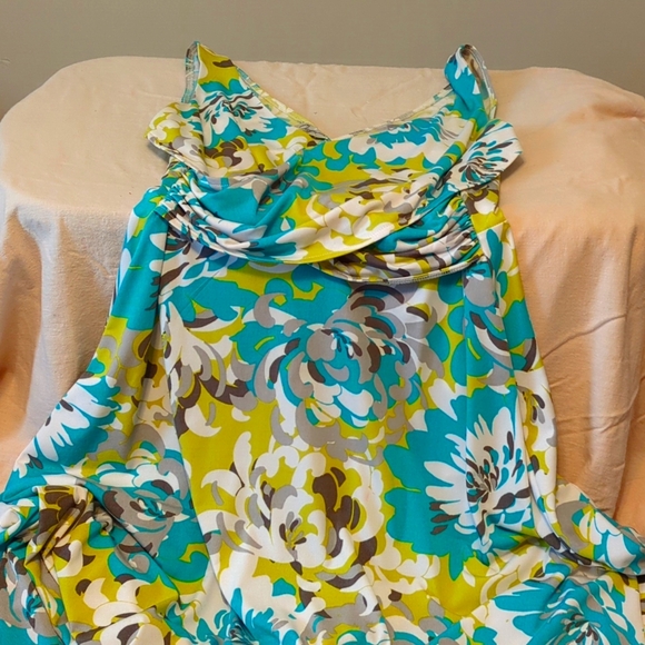 Maggy L v-neck party dress turquoise lime brown & white. perfect for Vegas, baby - Picture 1 of 4